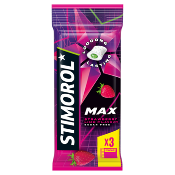 Stimorol Max Splash kauwgom Strawberry Lime Suikervrij 3 x 19 8g