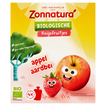 Zonnatura Biologische Knijpfruitjes Appel Aardbei 4 x 85g
