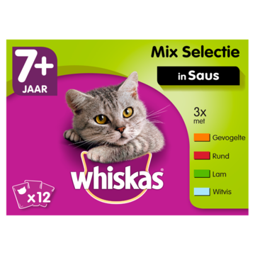 Whiskas 7+ Senior Maaltijdzakjes - Mix Selectie in Saus - Kattenvoer - 12 x 100g