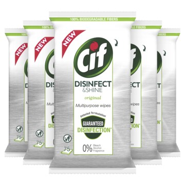 Cif Disinfect & Shine Wipes Original 5 x 75 doekjes