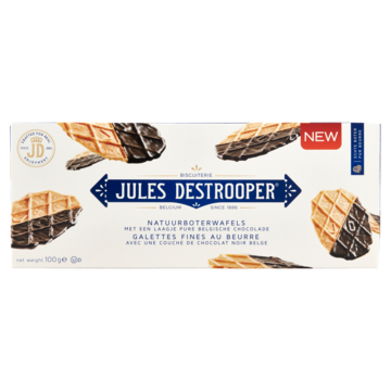 Jules Destrooper Natuurboterwafels met een Laagje Pure Belgische Chocolade 100g
