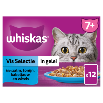 Whiskas 7+ Natvoer - Vis - Selectie in gelei - maaltijdzakjes 12 x 85g