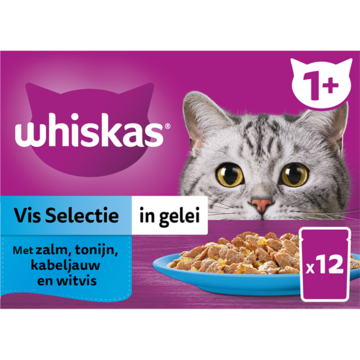 Whiskas 1+ Natvoer - Vis - Selectie in gelei - maaltijdzakjes 12 x 85g