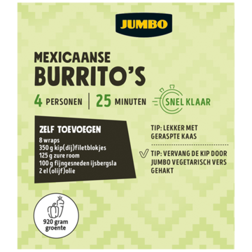 Jumbo Maaltijdpakket voor Mexicaanse Burrito's 4 Personen
