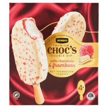 Jumbo Premium Choc's Double Dip Witte Chocolade & Framboos 4 x 67g