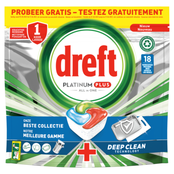 Dreft Platinum Plus All In One Fresh Herbal Breeze Vaatwascapsules, 18 Capsules