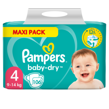 Jumbo Pampers Baby-Dry Maat 4, 106 Luiers, Tot 12 Uur Bescherming, 9kg-14kg aanbieding