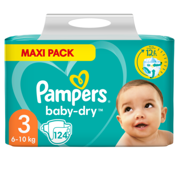 Pampers Baby-Dry Maat 3, 124 Luiers, Tot 12 Uur Bescherming, 6kg-10kg