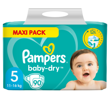 Jumbo Pampers Baby-Dry Maat 5, 90 Luiers, Tot 12 Uur Bescherming, 11kg-16kg aanbieding