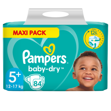 Jumbo Pampers Baby-Dry Maat 5+, 84 Luiers, Tot 12 Uur Bescherming, 12kg-17kg aanbieding