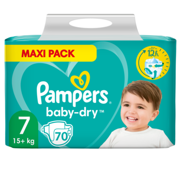 Pampers Baby-Dry Maat 7, 70 Luiers, Tot 12 Uur Bescherming, 15kg+