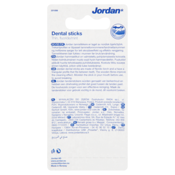 Jordan Dental Sticks Thin Fluoride Mint 100 Stuks