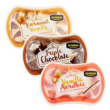 Jumbo Roomijs Mini's Chocolade, Karamel Vanille & Vanille Aardbei
