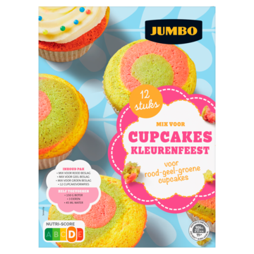 Jumbo Mix voor Cupcakes Kleurenfeest 12 Stuks