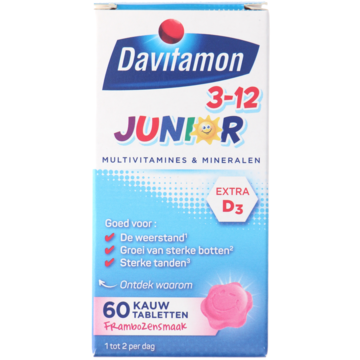 Davitamon - Junior 3-12 kauwvitamines framboos, 60 stuks