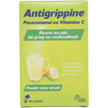 Antigrippine Poeder voor drank bij griep en verkoudheid, 10 zakjes