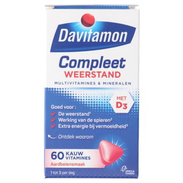Davitamon Compleet weerstand kauwvitamines aardbei, 60 stuks