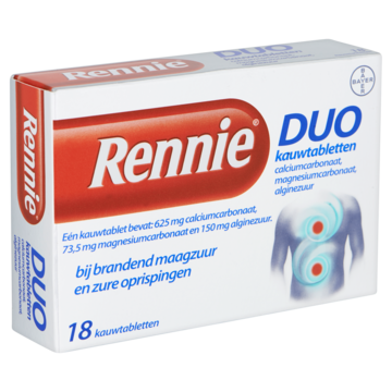 Rennie Duo Kauwtablet bij reflux en zure oprispingen, 18 stuks