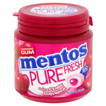 Mentos Cherry Kers Kauwgom fruit Suikervrij Pot 50 stuks Pure Fresh