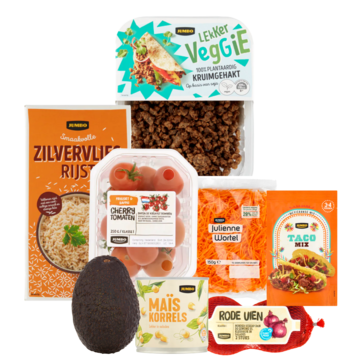 Tacobowl met Lekker Veggie Kruimgehakt, Avocado en Rijst Pakket