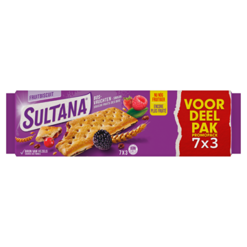 Sultana FruitBiscuit Bosvruchten Smaak Voordeelpak Promopack 7 x 3 Stuks 306g