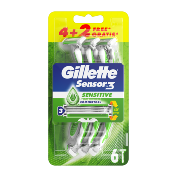 Gillette Sensor3 Sensitive Wegwerpmesje Voor Mannen, Verpakking Van 4+2