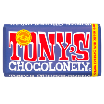 Tony's Chocolonely Donkere Melk 42% Pretzel Toffee Chocolade Reep 180g