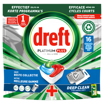 Dreft Platinum Plus All In One Vaatwastabletten Fresh Herbal Breeze, 16 Capsules