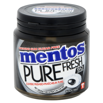 Mentos Black Mint Kauwgom drop Suikervrij Pot 50 stuks Pure Fresh