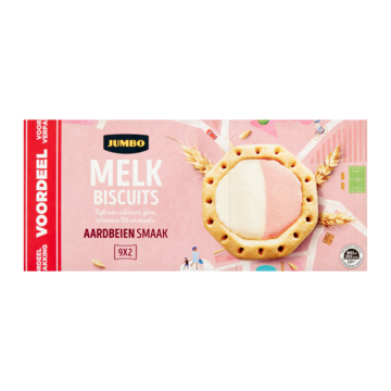 Jumbo Melk Biscuits Aardbeiensmaak 9 x 2 Stuks 41g - Voordeelverpakking