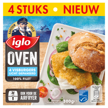 Iglo Oven 4 Visburgers Licht Gepaneerd 300g