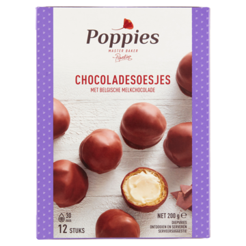 Poppies Chocoladesoesjes met Belgische Melkchocolade 12 Stuks 200g