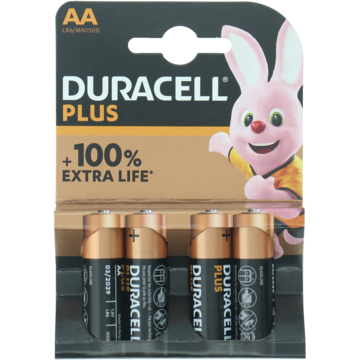 Duracell Plus AA-alkalinebatterijen, 4 stuks