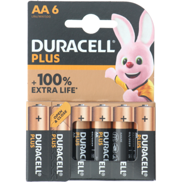 Duracell Plus Alkaline AA-alkalinebatterijen, 6 stuks