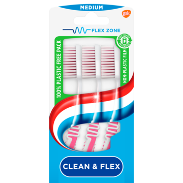 Aquafresh Clean&Flex Medium dagelijkse Tandenborstel 2+1 gratis, in 100% plasticvrije verpakking