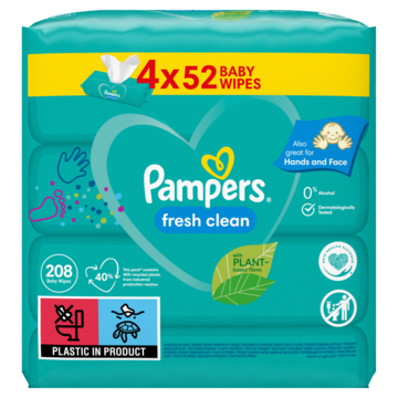 Pampers Fresh Clean Babydoekjes 4 Verpakkingen = 208 Doekjes