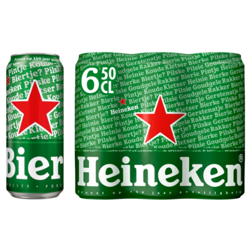 Heineken Premium Pilsener Bier Blik 6 x 500ml Aanbieding bij Jumbo | Alcoholhoudend of 0.0% Verpakking met 4, 6 of 12 flesjes of blikjes M.u.v. Gekoeld bier en geschenkverpakkingen