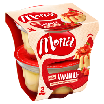 Mona mini Vanillesmaak pudding met aardbeiensaus 2 x 135ml