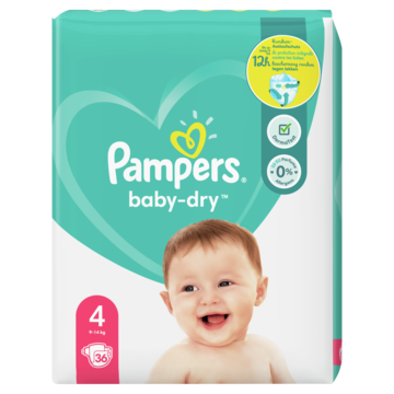 Pampers Baby-Dry Maat 4, 36 Luiers, Tot 12 Uur Bescherming, 9-14kg