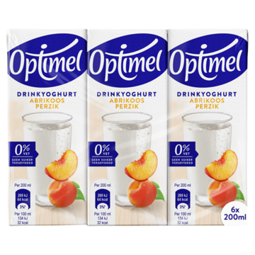 Optimel Langlekker Drinkyoghurt perzik abrikoos 0% vet 6 x 200ml