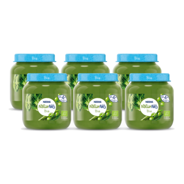 NaturNes® Bio Doperwten, Broccoli 4+ baby voeding biologisch 6 stuks