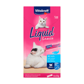 Vitakraft Liquid Snack met Zalm en Omega 3, 6 Stuks