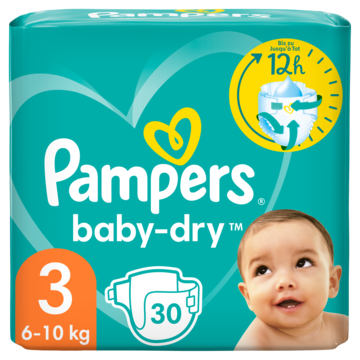Pampers Baby-Dry Maat 3, 30 Luiers, Tot 12 Uur Bescherming, 6kg-10kg