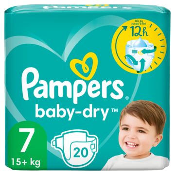 Pampers Baby-Dry Maat 7, 20 Luiers, Tot 12 Uur Bescherming, 15kg+