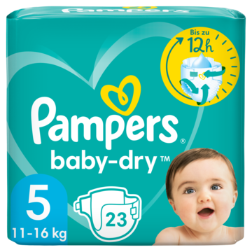Pampers Baby-Dry Maat 5, 23 Luiers, Tot 12 Uur Bescherming, 11kg-16kg