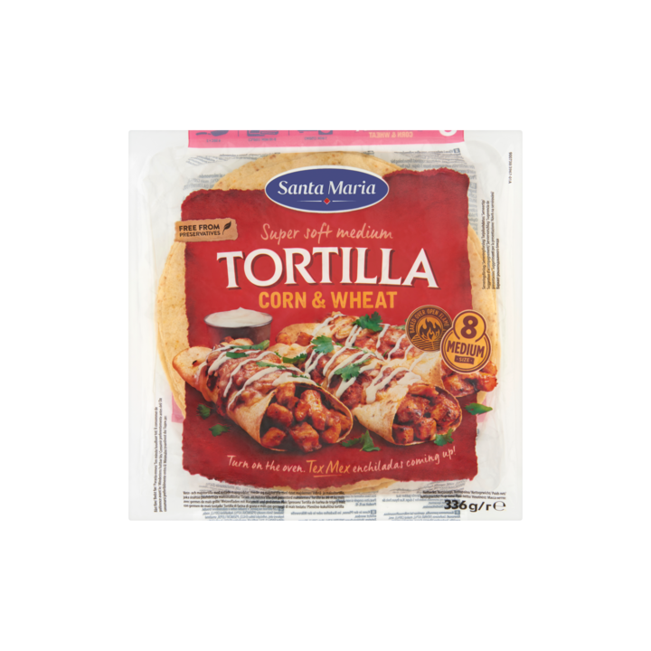 Santa Maria Super Soft Medium Tortilla Corn & Wheat 8 Stuks 336g