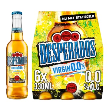Desperados Virgin 0.0 Bier Fles 6 x 330ml Aanbieding bij Jumbo | Alcoholhoudend of 0.0% Verpakking met 4, 6 of 12 flesjes of blikjes M.u.v. Gekoeld bier en geschenkverpakkingen