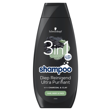 Schwarzkopf Shampoo Men 3 in 1 Cleansing 400ml, voor haar, lichaam & gezicht
