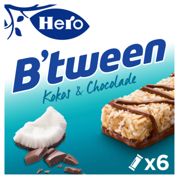 Hero B'tween Mueslireep Kokos & Chocolade 6 x 25g