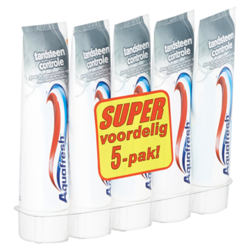 Aquafresh Tandsteen Controle Tandpasta voor gezonde tanden voordeelverpakking 5x75ml, recyclebare plastic tube en dop